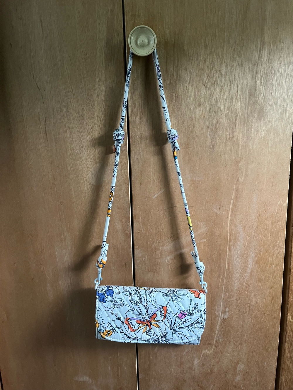 Vera Bradley White Crossbody Bag with Multicolor Butterfly Print